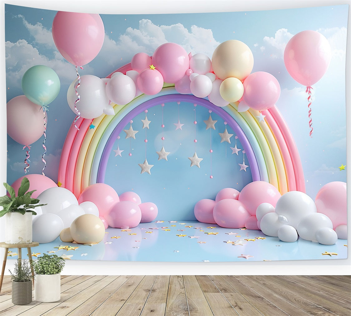 Toile de Fond Anniversaire Arc-en-Ciel Ballons BRP10-313