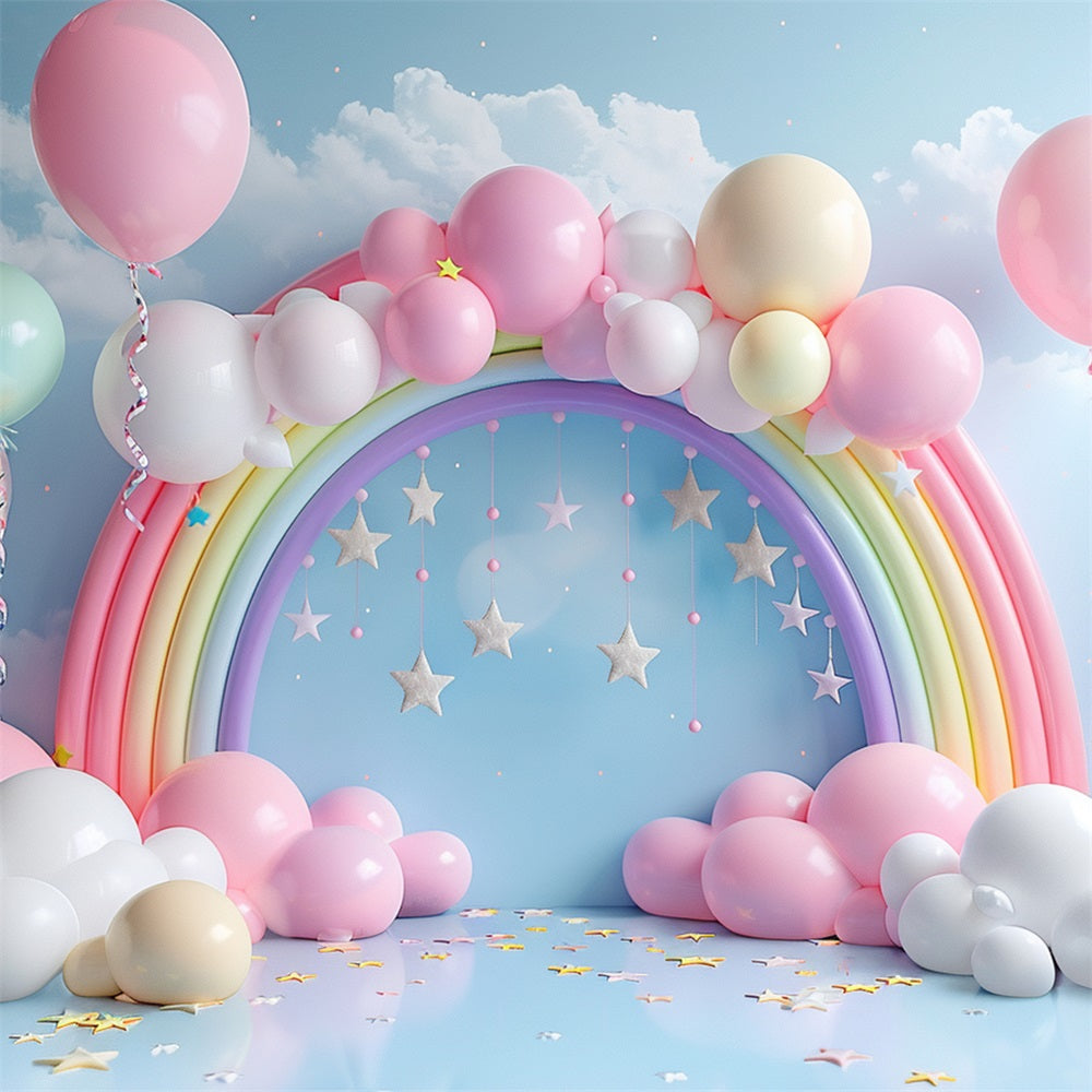 Toile de Fond Anniversaire Arc-en-Ciel Ballons BRP10-313