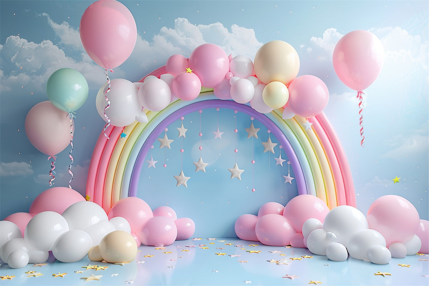 Toile de Fond Anniversaire Arc-en-Ciel Ballons BRP10-313