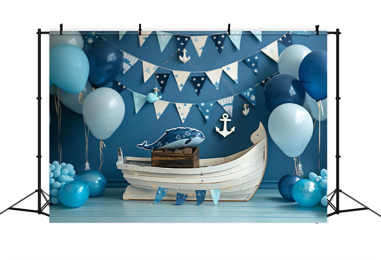 Toile de Fond Anniversaire Fête Nautique Bateau Baleine BRP10-314