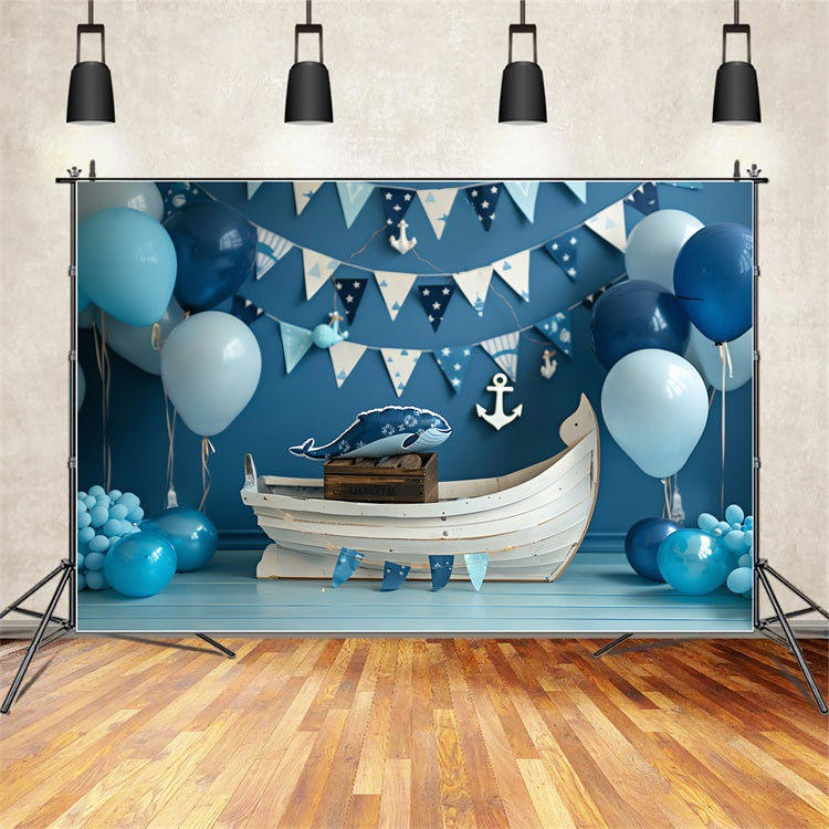 Toile de Fond Anniversaire Fête Nautique Bateau Baleine BRP10-314