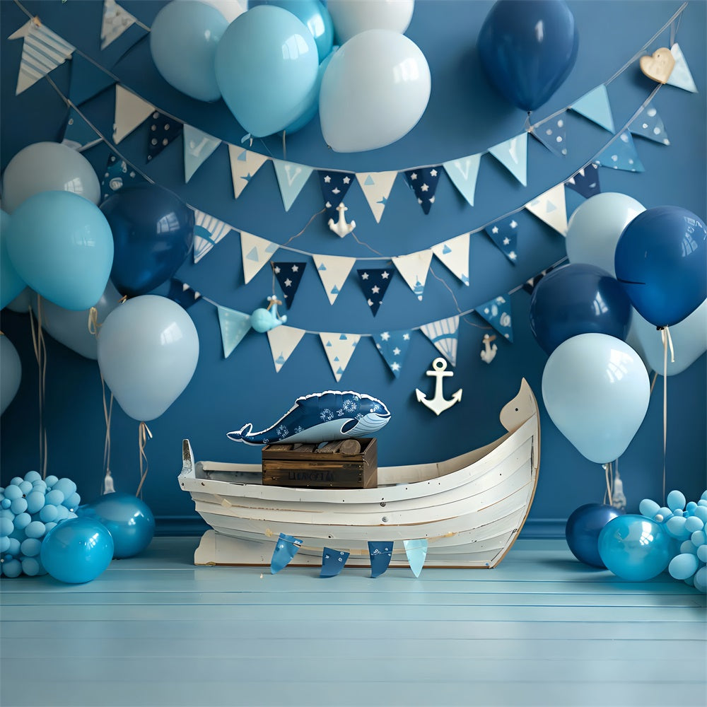 Toile de Fond Anniversaire Fête Nautique Bateau Baleine BRP10-314