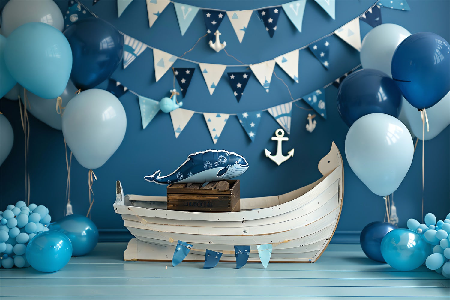 Toile de Fond Anniversaire Fête Nautique Bateau Baleine BRP10-314