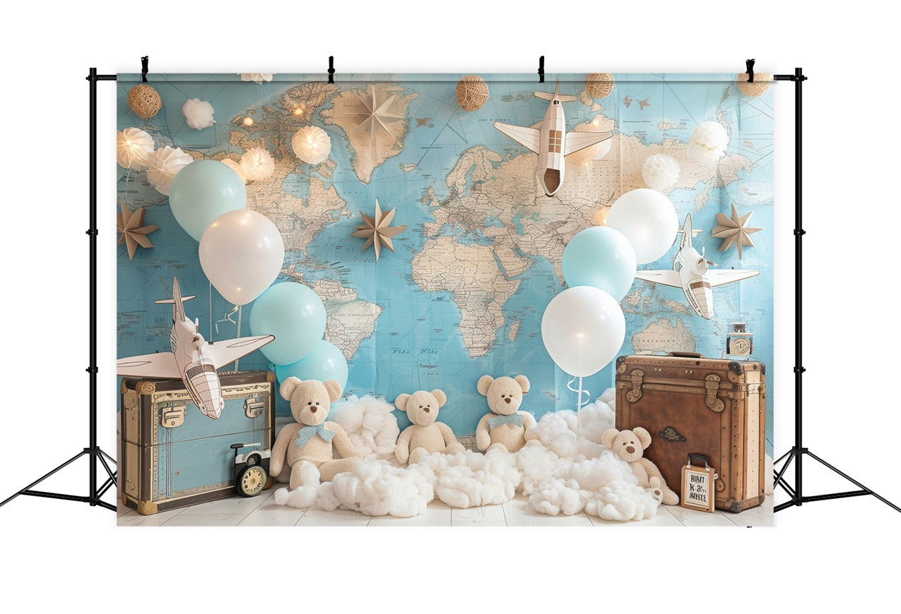 Toile de Fond Anniversaire Ourson Carte du Monde BRP10-315