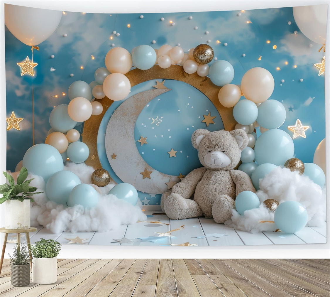 Toile de Fond Anniversaire Lune Étoiles Ourson BRP10-317