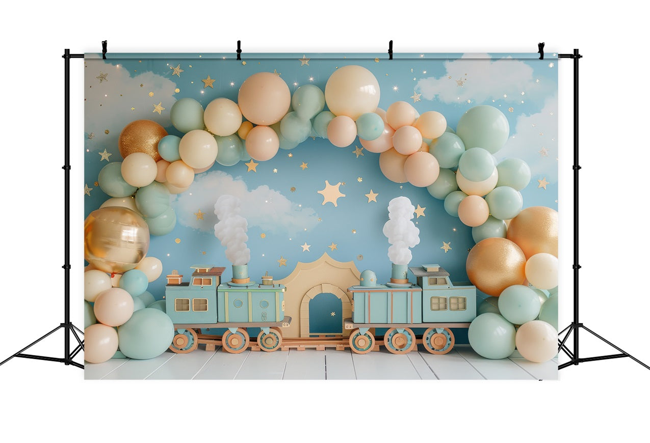 Toile de Fond Anniversaire Train Ballon Décor BRP10-319