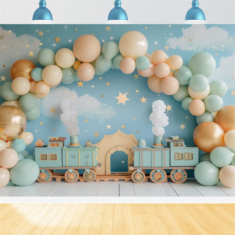 Toile de Fond Anniversaire Train Ballon Décor BRP10-319