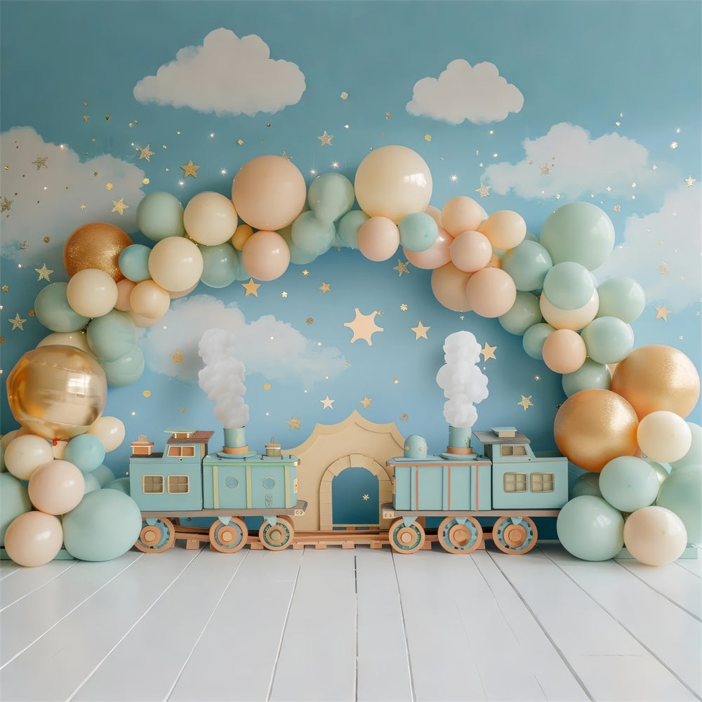 Toile de Fond Anniversaire Train Ballon Décor BRP10-319