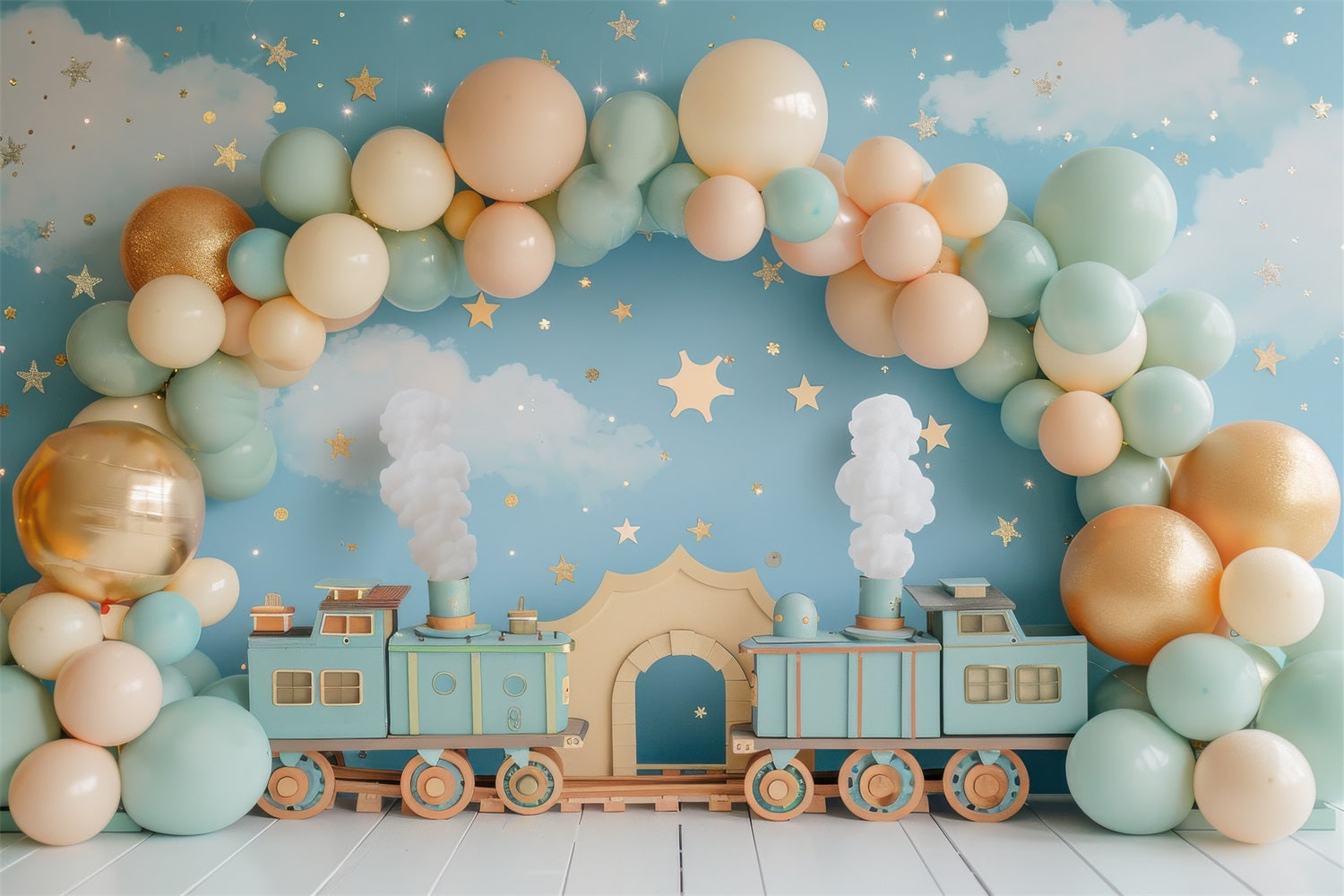 Toile de Fond Anniversaire Train Ballon Décor BRP10-319