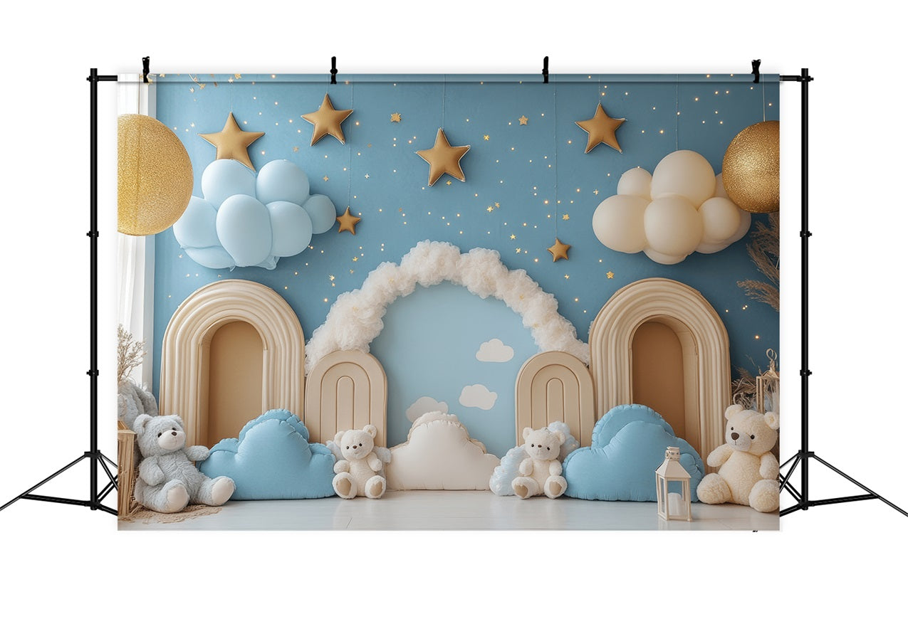 Toile de Fond Anniversaire Photographie Nuages Étoiles Ourson BRP10-323