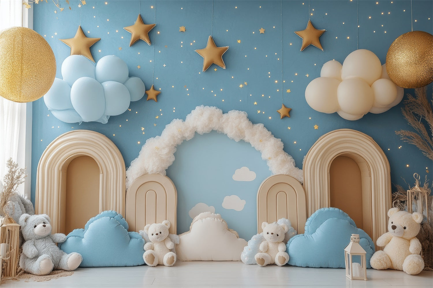 Toile de Fond Anniversaire Photographie Nuages Étoiles Ourson BRP10-323