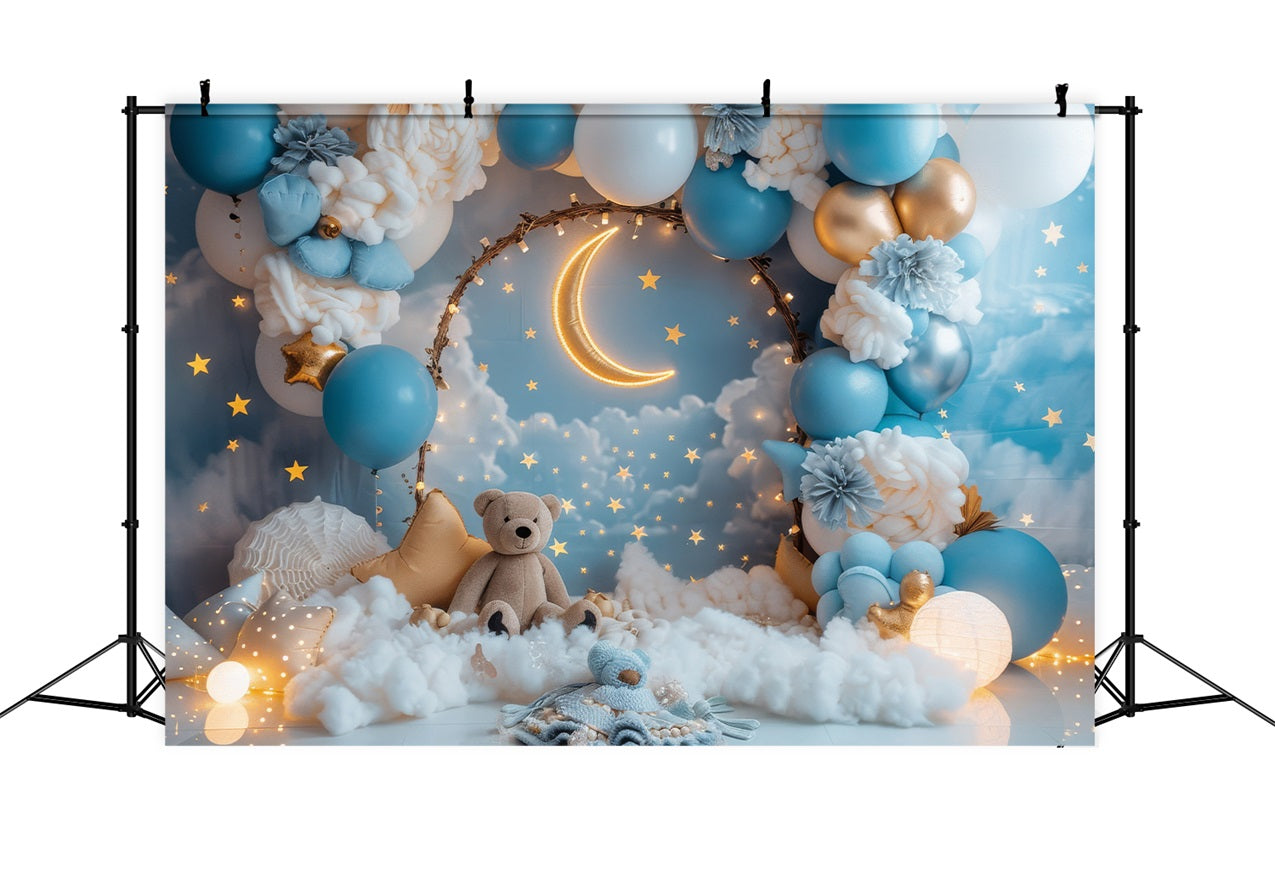 Toile de Fond Anniversaire DIY Étoile Ourson Lune BRP10-328