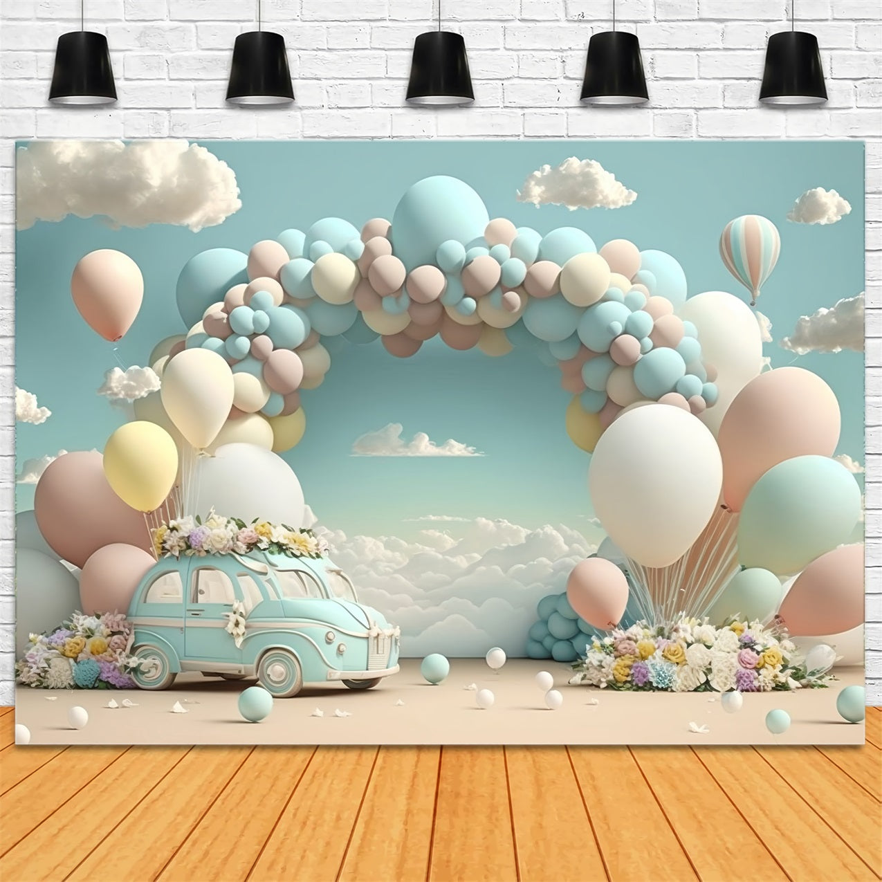 Toile de Fond Anniversaire Voiture Vintage Ballon Nuage BRP10-341