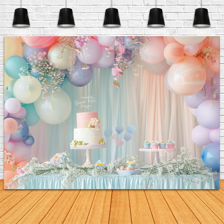 Toile de Fond Anniversaire Fête Gâteau Table Ballons BRP10-346