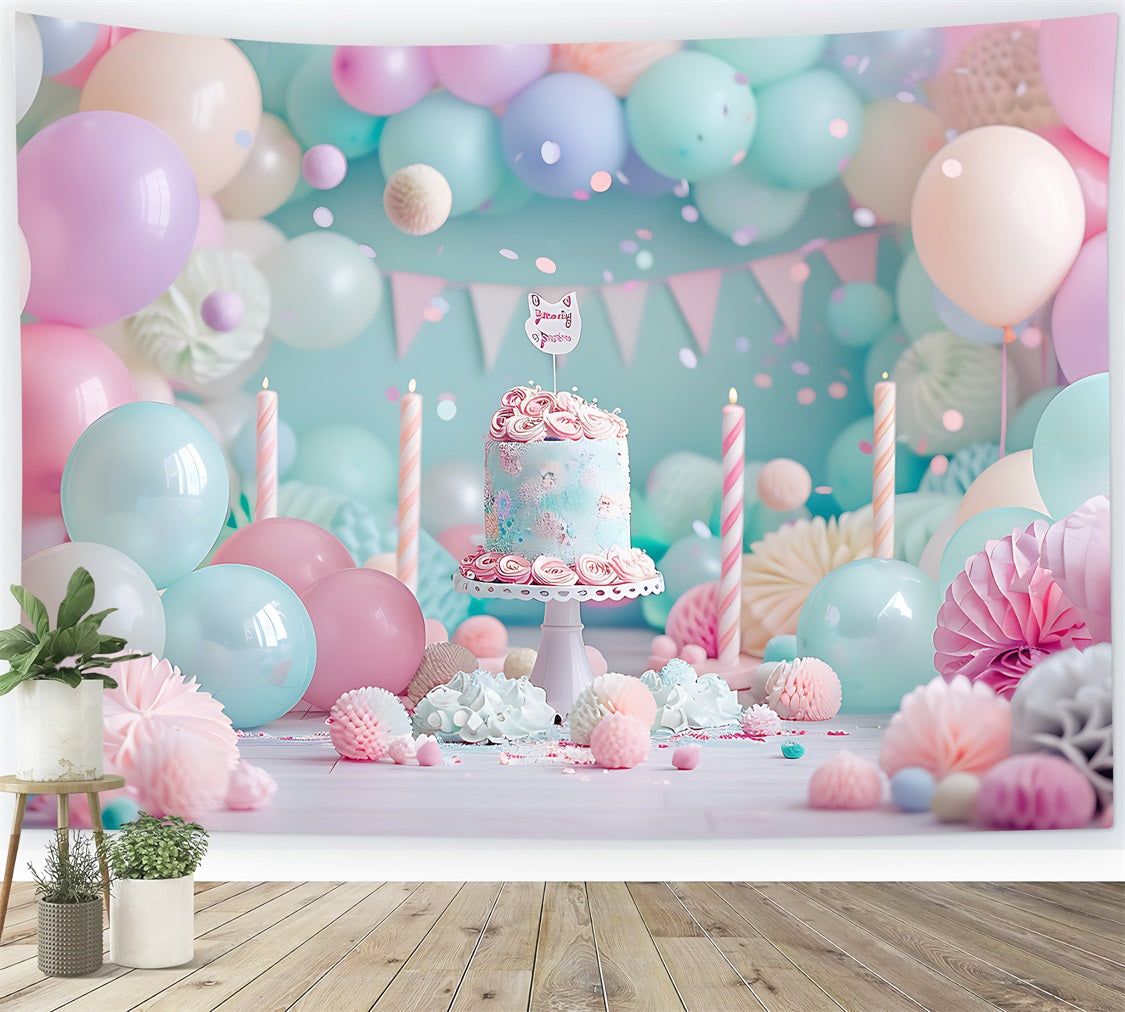 Toile de Fond Anniversaire Fête Ballons Gâteau BRP10-359