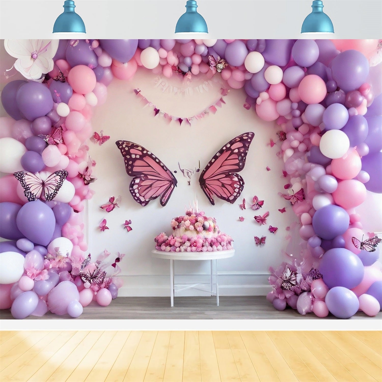 Toile de Fond Anniversaire Fête Papillon Arc de Ballons BRP10-361