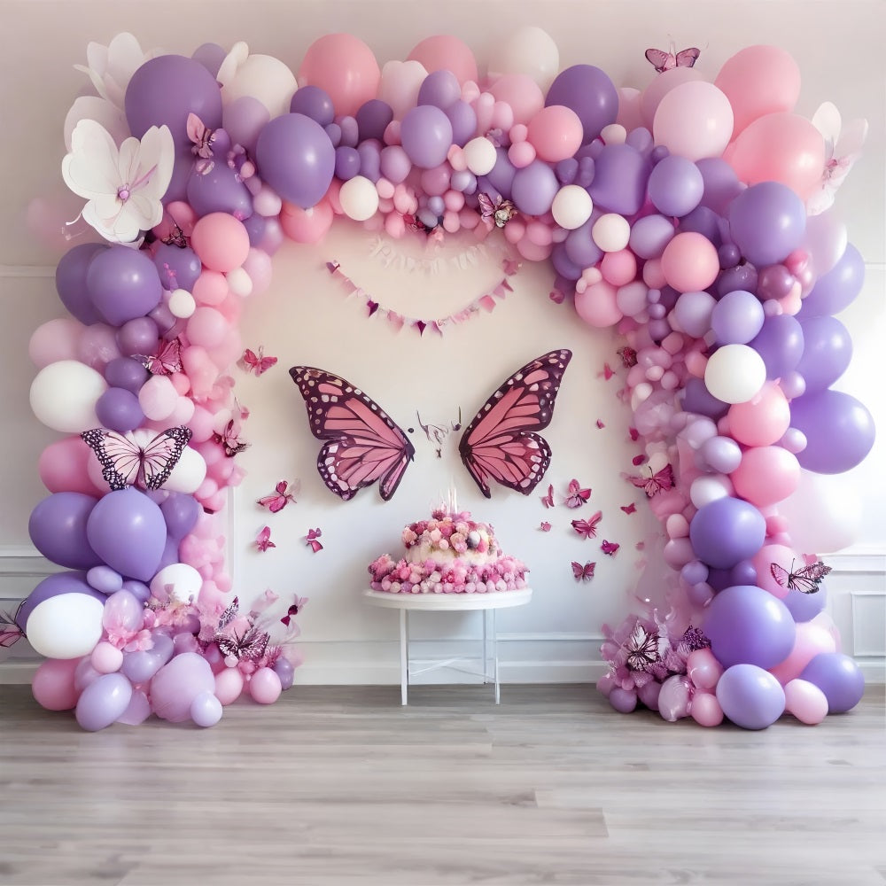 Toile de Fond Anniversaire Fête Papillon Arc de Ballons BRP10-361