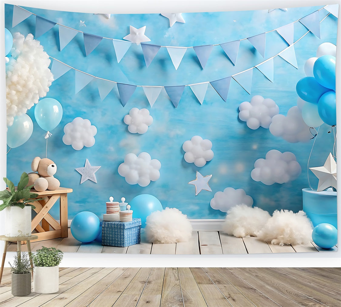 Toile de Fond Joyeux Anniversaire Ballons Nuageux BRP10-376