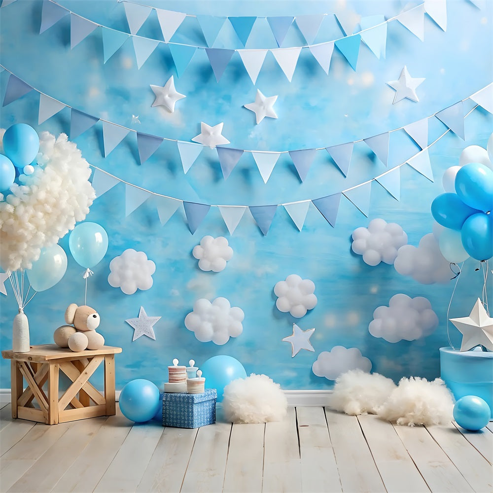 Toile de Fond Joyeux Anniversaire Ballons Nuageux BRP10-376