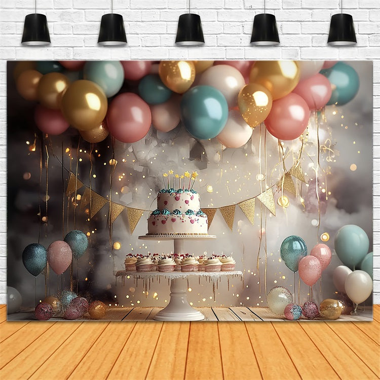 Toile de Fond Anniversaire Simples Ballon Support Gâteau BRP10-379