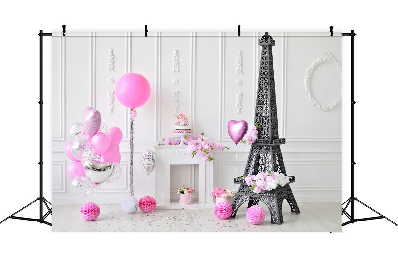 Toile de Fond Anniversaire Tour Eiffel Ballons BRP10-385