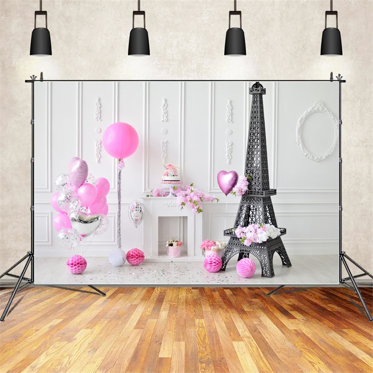 Toile de Fond Anniversaire Tour Eiffel Ballons BRP10-385