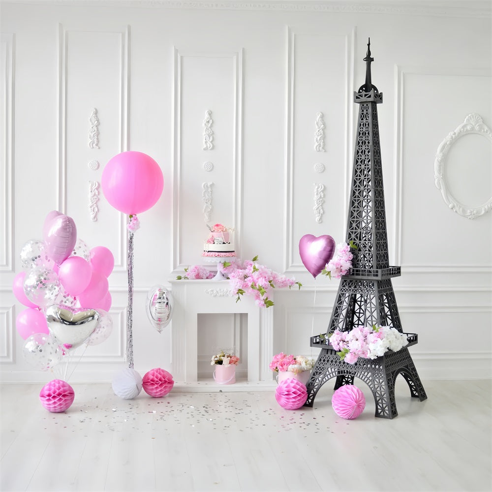 Toile de Fond Anniversaire Tour Eiffel Ballons BRP10-385