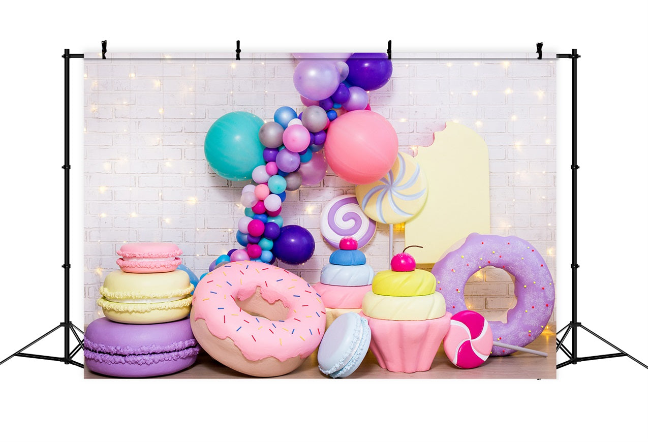 Toile de Fond Joyeux Anniversaire Beignets Macarons Gâteau BRP10-387