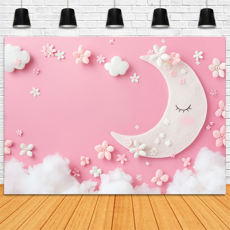 Toile de Fond Anniversaire Nuages Rose Lune Fantaisie BRP10-392