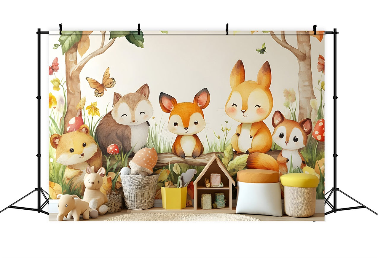 Toile de Fond Anniversaire Animaux de Forêt Enfants BRP10-395