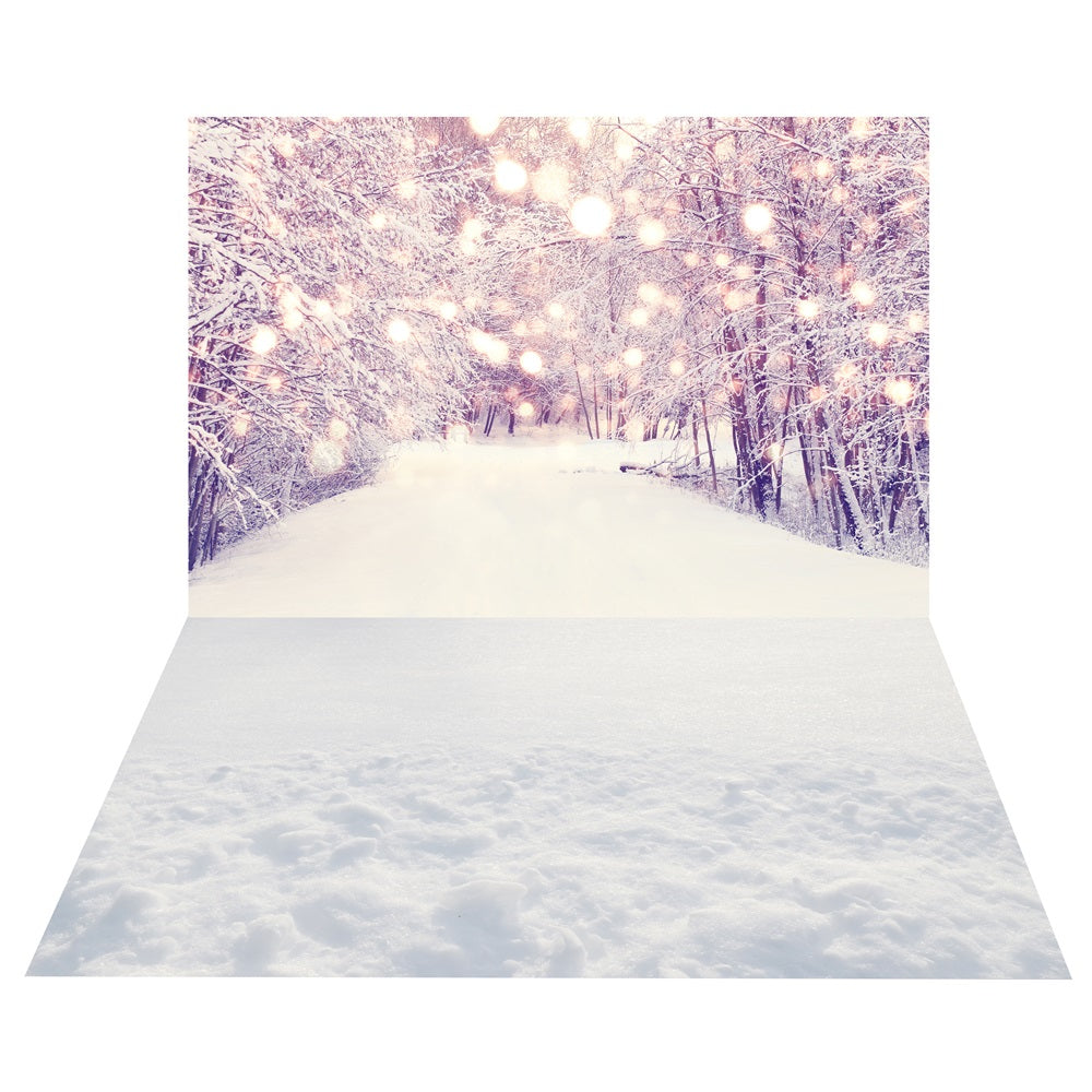 Toile de Fond de Forêt Lumineuse Hivernale + Sol de Champ de Neige BRP10-457