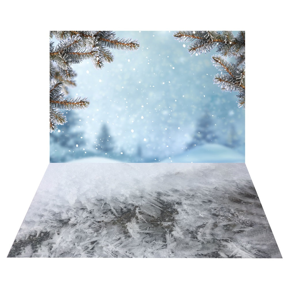 Toile de Fond de Pin Enneigé Hivernal + Sol de Glacé BRP10-462