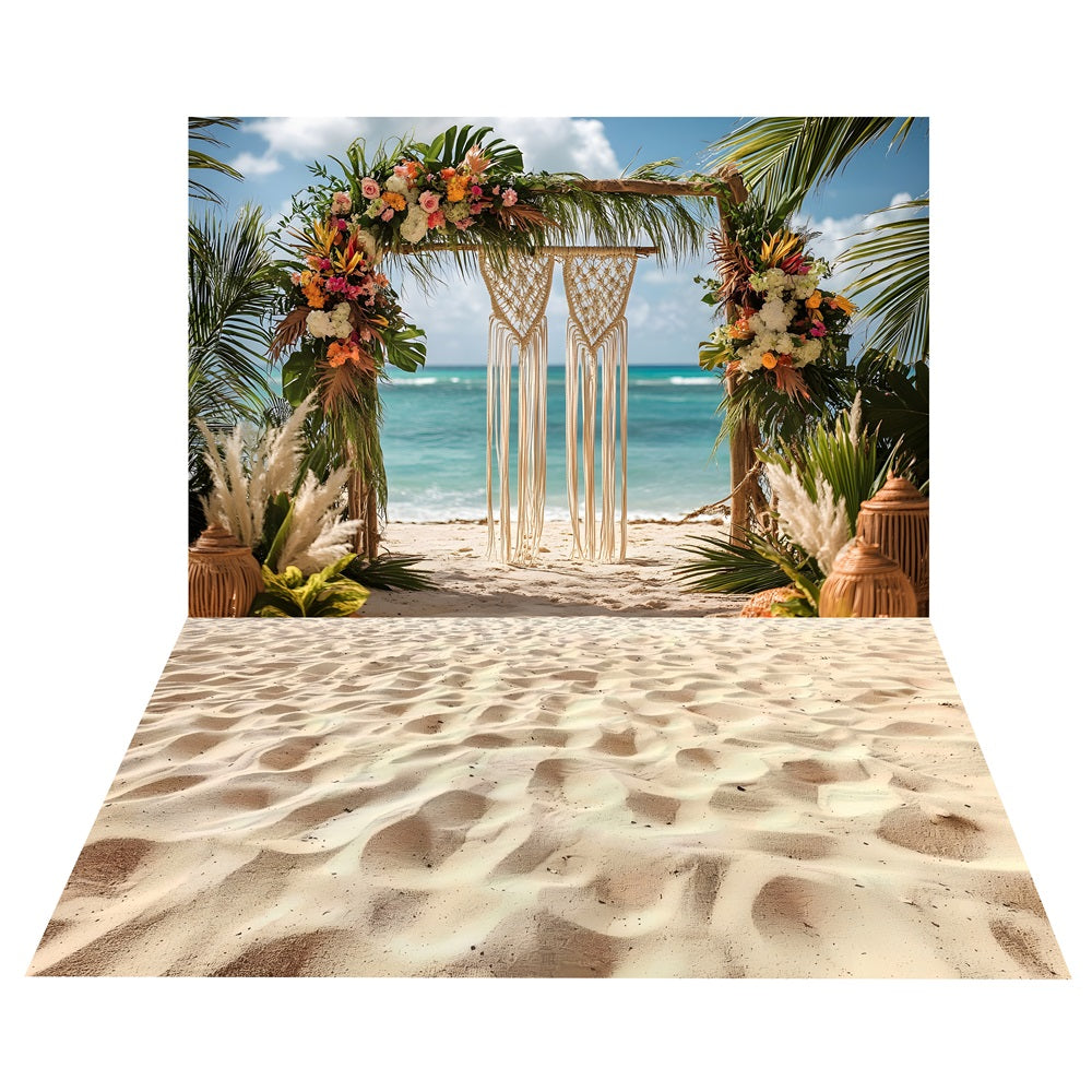 Toile de Fond d'Arche de Plage Bohémienne + Sol de Sable Ensoleillé BRP10-476