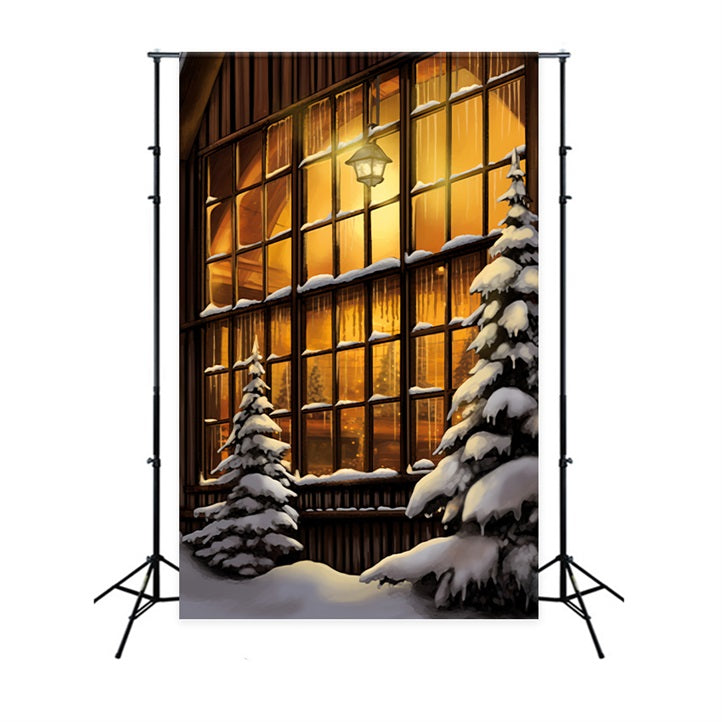 Toile de fond Maison en bois douillette grandes fenêtres illuminées BRP10-56