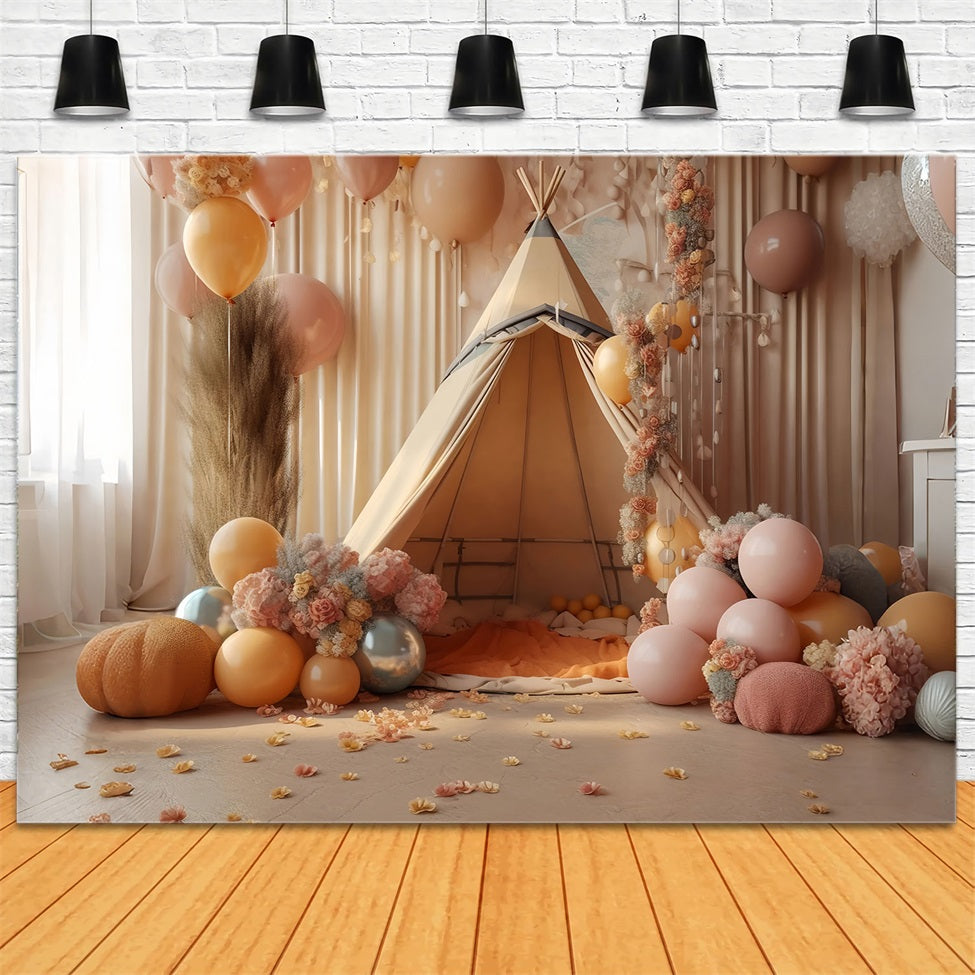 Toile De Fond Bohémien Fête Tipi Floral Ballons BRP10-599