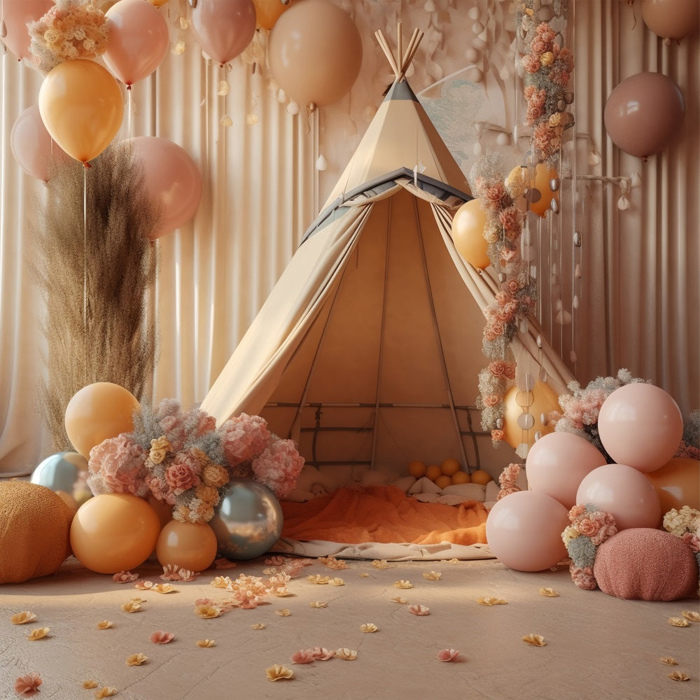 Toile De Fond Bohémien Fête Tipi Floral Ballons BRP10-599