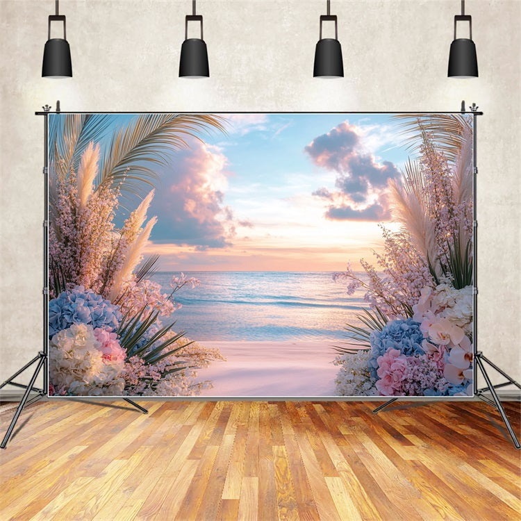 Toile de fond Plage bohème coucher de soleil fleurs BRP10-73