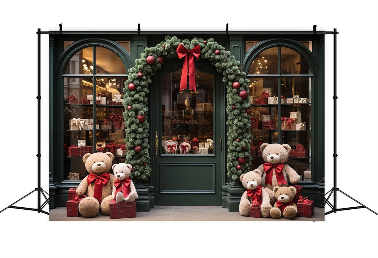 Toile De Fond Noël Atelier Du Père Noël Entrée Cadeaux Et Ours En Peluche BRP11-104