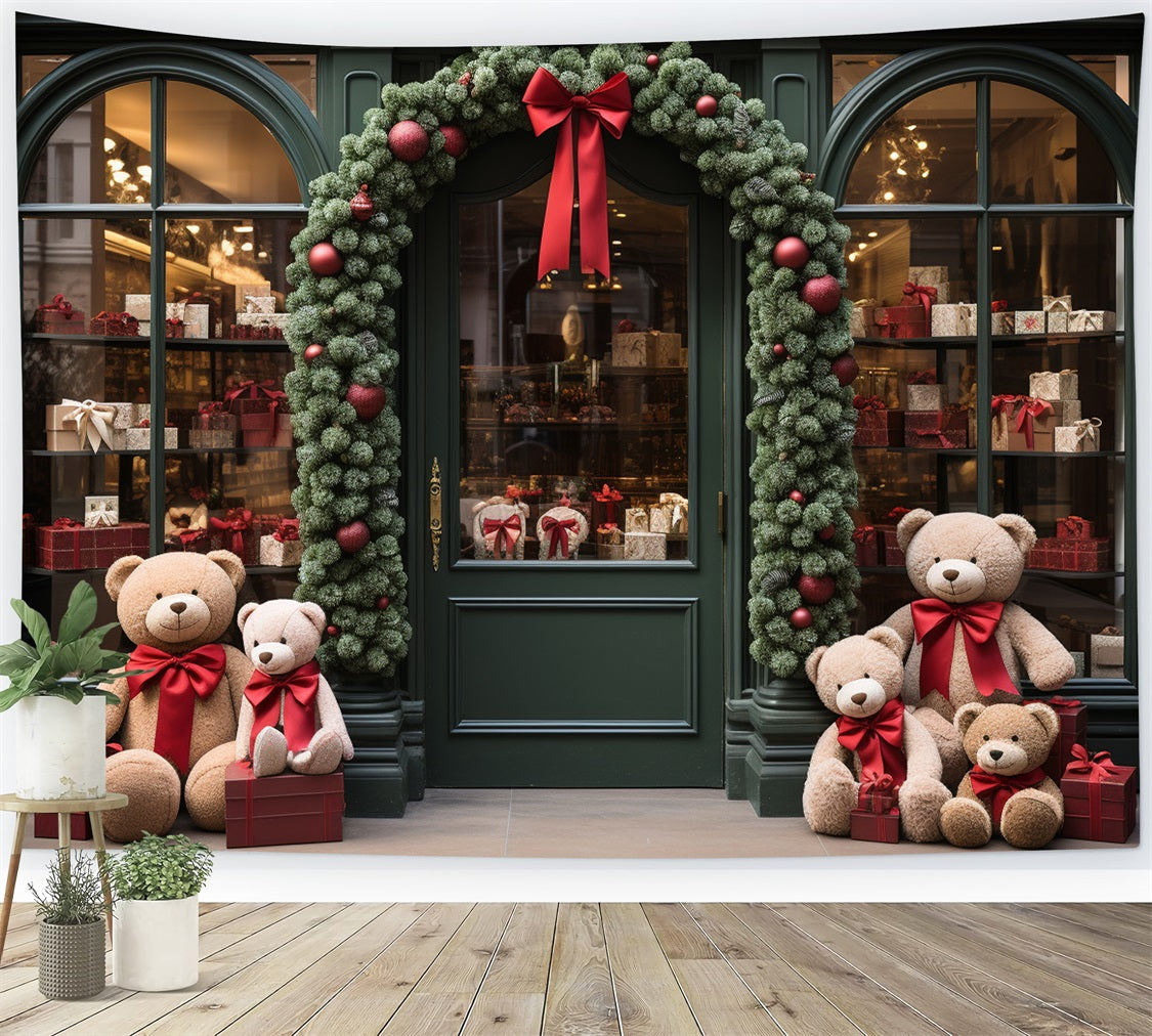 Toile De Fond Noël Atelier Du Père Noël Entrée Cadeaux Et Ours En Peluche BRP11-104