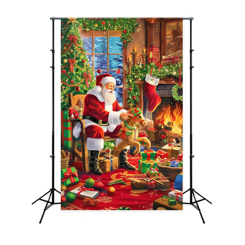 Toile de fond Sapin Festif Cheminée Père Noël BRP11-108