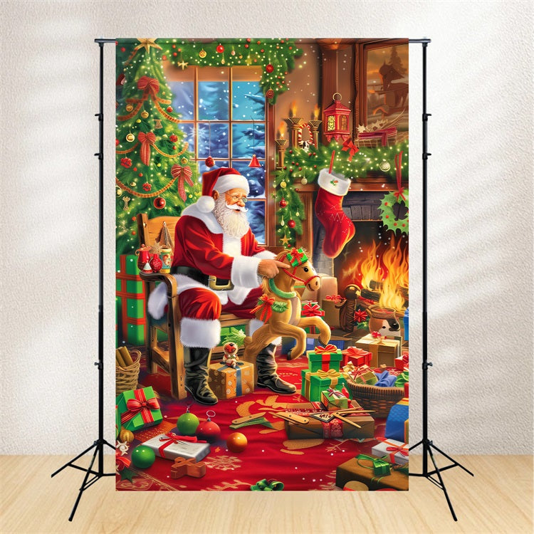 Toile de fond Sapin Festif Cheminée Père Noël BRP11-108