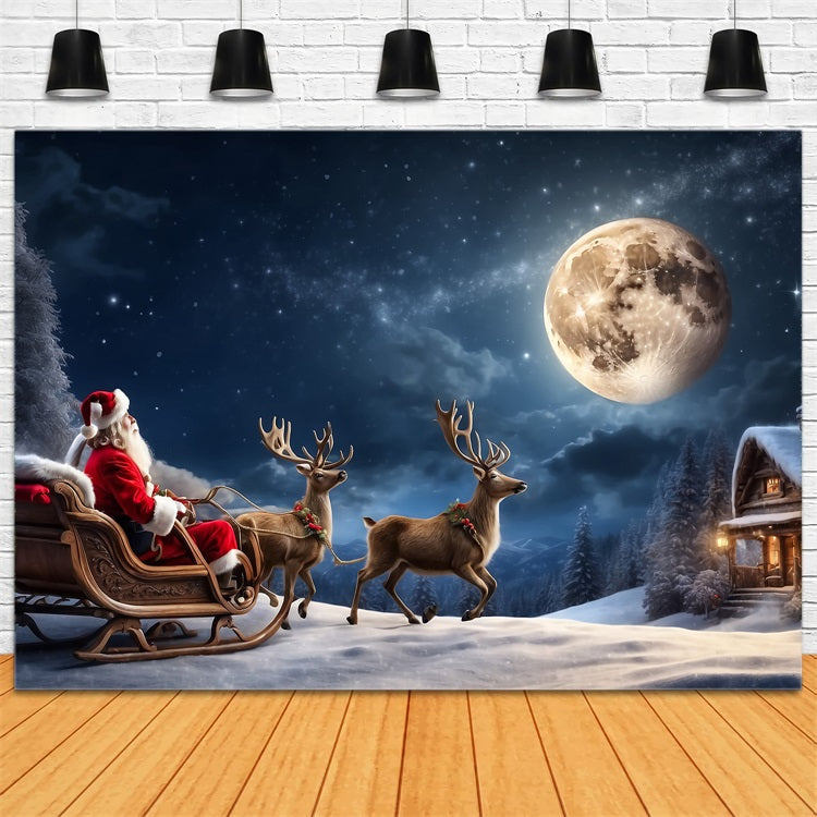 Toile de fond Traîneau Du Père Noël Au Clair De Lune BRP11-119