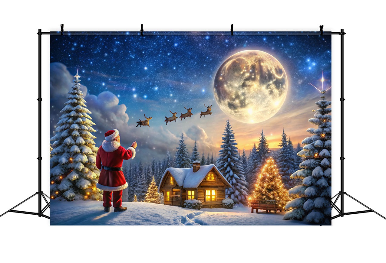 Toile de fond Cabane Clair De Lune Magie Du Père Noël BRP11-122