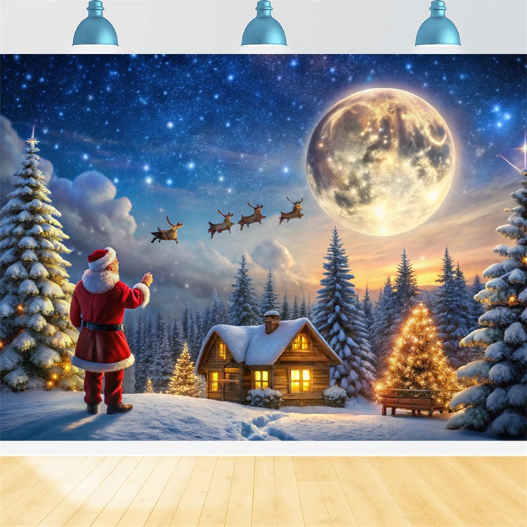 Toile de fond Cabane Clair De Lune Magie Du Père Noël BRP11-122