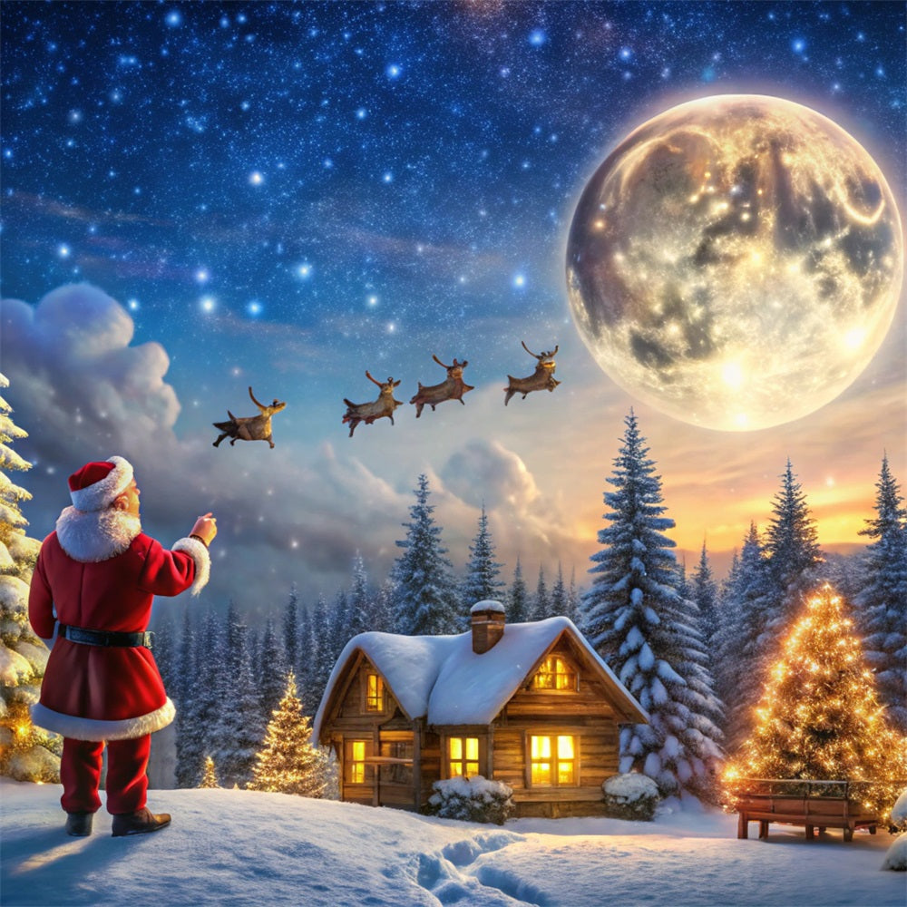 Toile de fond Cabane Clair De Lune Magie Du Père Noël BRP11-122