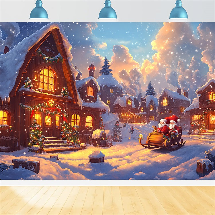 Toile de fond de Noël Traîneau du Père Noël et Lumières BRP11-159