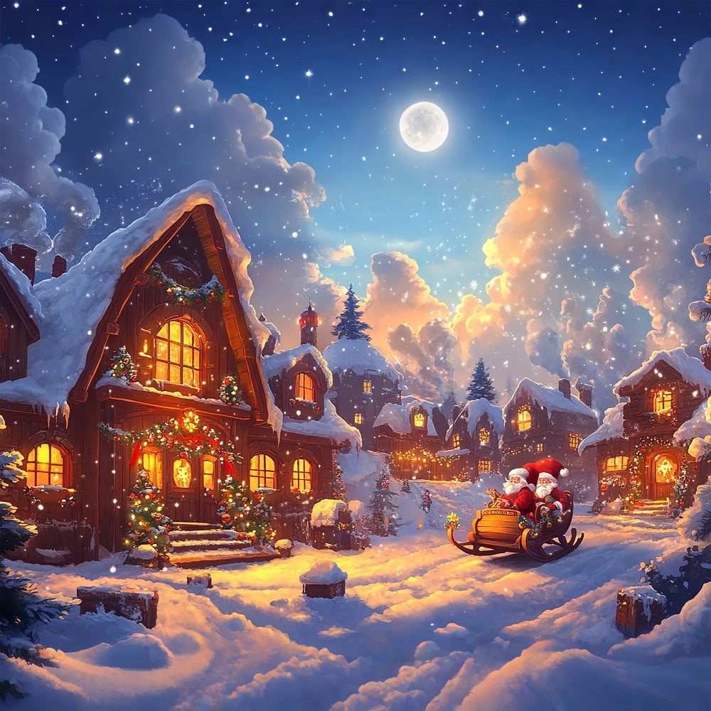 Toile de fond de Noël Traîneau du Père Noël et Lumières BRP11-159