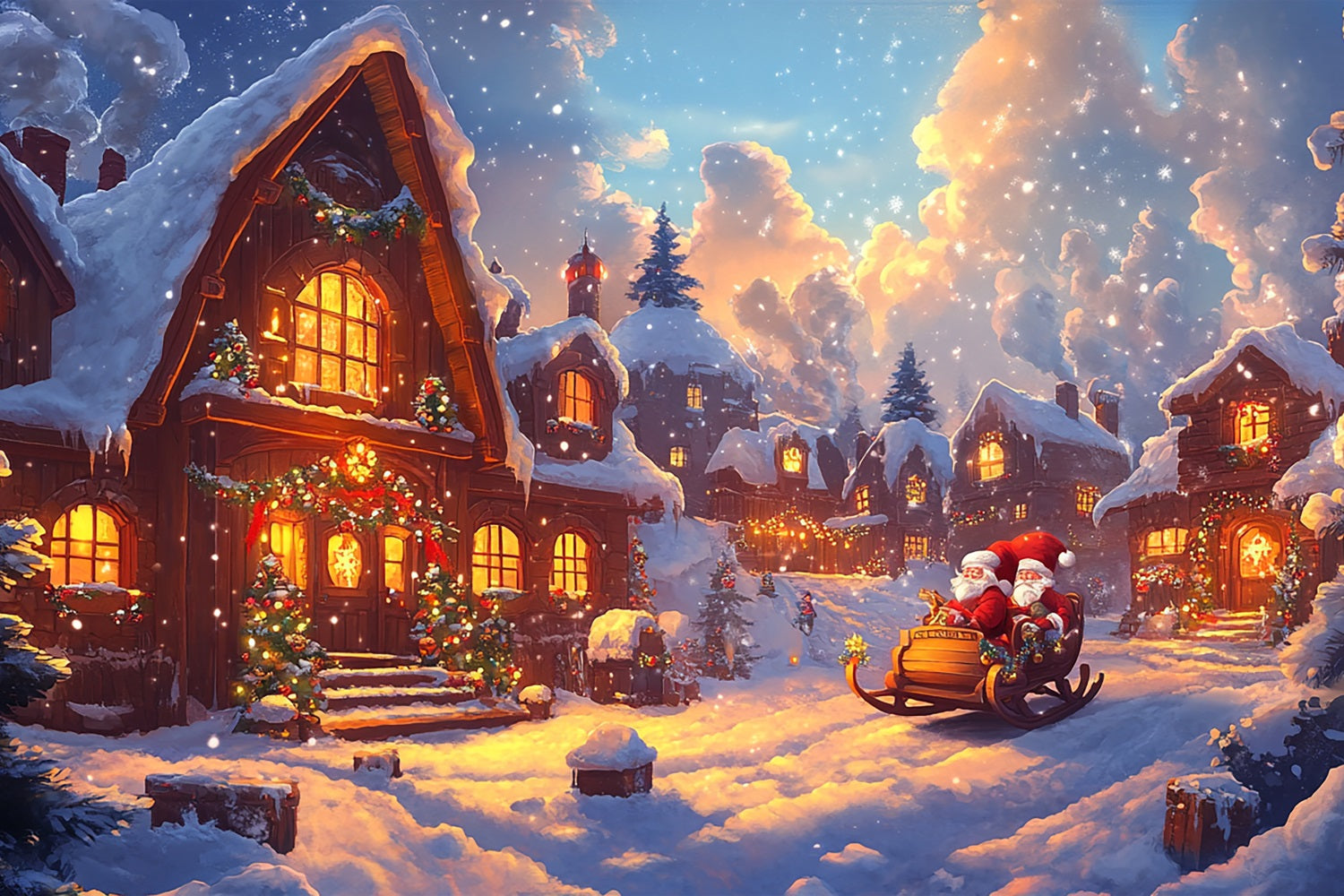 Toile de fond de Noël Traîneau du Père Noël et Lumières BRP11-159
