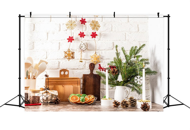 Toile de fond de Noël Décor de Cuisine Pommes de Pin BRP11-188