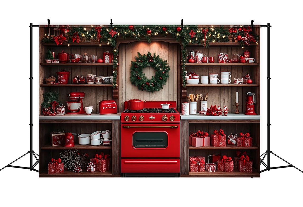 Toile de fond de Noël Photographie Décor de Cuisine Four Rouge BRP11-192